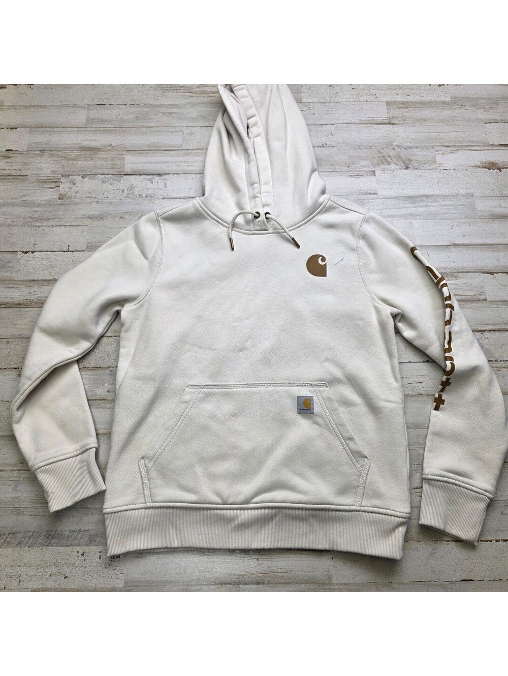 Carhartt Women's S Cream Clarksburg Hoodie TS0288-W Logo Sweatshirt Relaxed Fit